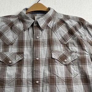 Moon Shine Pearl Snap Mens XL Plaid Gray Brown Long Sleeve‎ Shirt